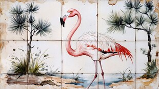 火烈鸟瓷砖画 自然风情