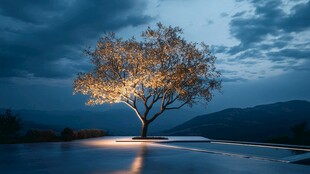 孤独发光树于暗夜景致中