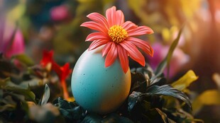 蛋上绽放的绚丽花朵