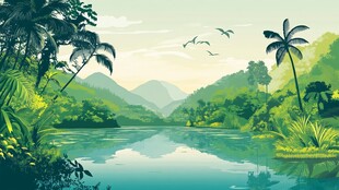 热带雨林中的静谧湖泊