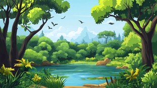 梦幻森林中的静谧湖泊