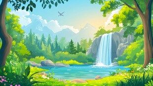 森林中的瀑布美景