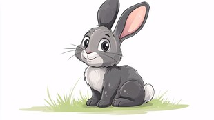 可爱灰兔坐于翠绿草地上