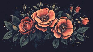 复古花卉插画 绚丽花朵绽放