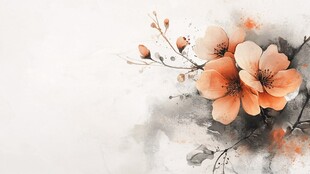 水墨风绽放的娇艳花朵