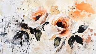 水墨风双生玫瑰艺术画