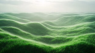 翠绿原野 晨光下的诗意画卷