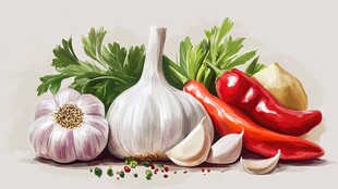 多彩新鲜蔬菜与大蒜组合