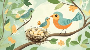 枝头鸟窝边的温馨一家