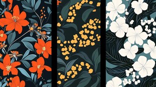 三色花卉图案设计素材