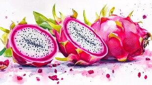 水彩画中的新鲜火龙果