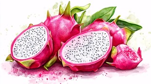 水彩绘火龙果鲜艳诱人