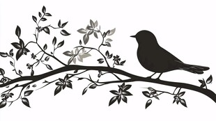 枝头小鸟剪影图