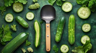 黄瓜蔬菜与铲的清新组合