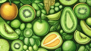 缤纷绿系水果插画盛宴