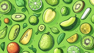 清新绿调多彩水果插画