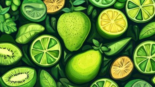 青柠猕猴桃等水果插画