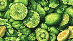 清新绿系水果与叶片图案