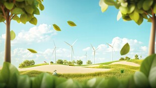 绿野风车间的清新自然图景