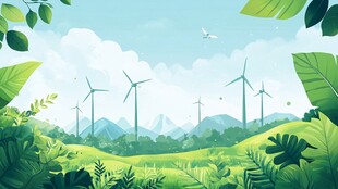 绿野清风中的风力发电景观