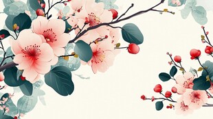 粉色花卉枝叶插画
