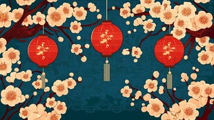 新春繁花红灯喜庆图景