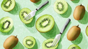 清新猕猴桃与餐具图案背景