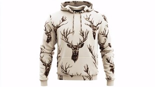 鹿头印花连帽卫衣