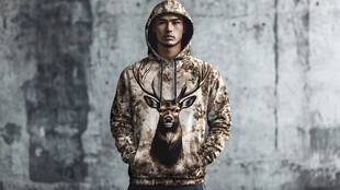 男士鹿头印花连帽卫衣展示