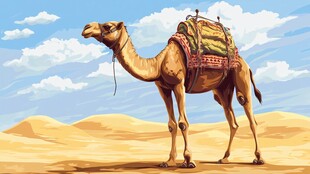 沙漠中的载货骆驼