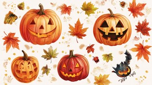 万圣节南瓜与落叶装饰图