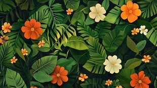 热带花卉绿叶繁茂图案