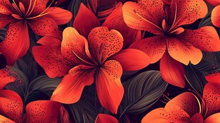 橙红百合花卉图案背景