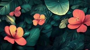 热带花卉与绿叶的梦幻组合