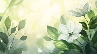 清新淡雅白花绿叶插画