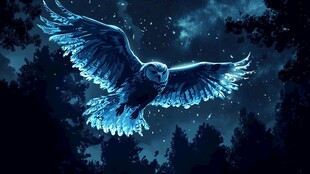 夜空中展翅翱翔的梦幻猫头鹰