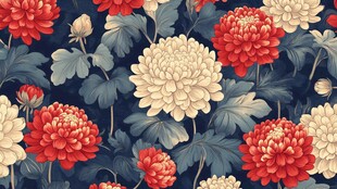 复古风菊花花卉图案背景
