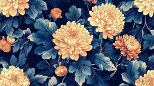 复古风菊花花卉图案背景