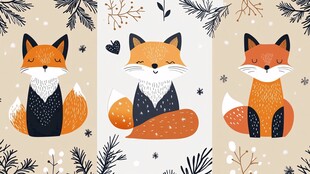 三只萌趣狐狸插画图案