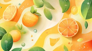 清新柑橘插画 色彩斑斓