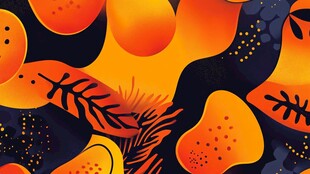 梦幻橙黄系植物图案插画