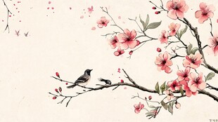 枝头双鸟伴繁花