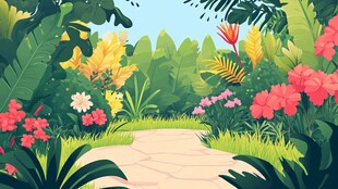 热带花园中的缤纷小径