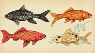四条多彩金鱼插画图