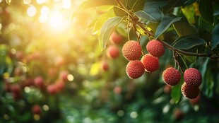 夕阳下饱满诱人的荔枝