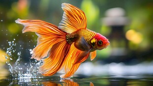 跃起的绚丽金鱼