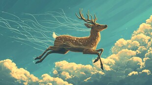 梦幻飞鹿翱翔云海间