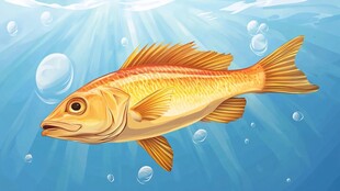 金黄海鱼畅游蓝色水域