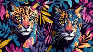 双豹置身缤纷植物间