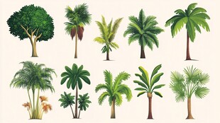 多样热带树木插画展示